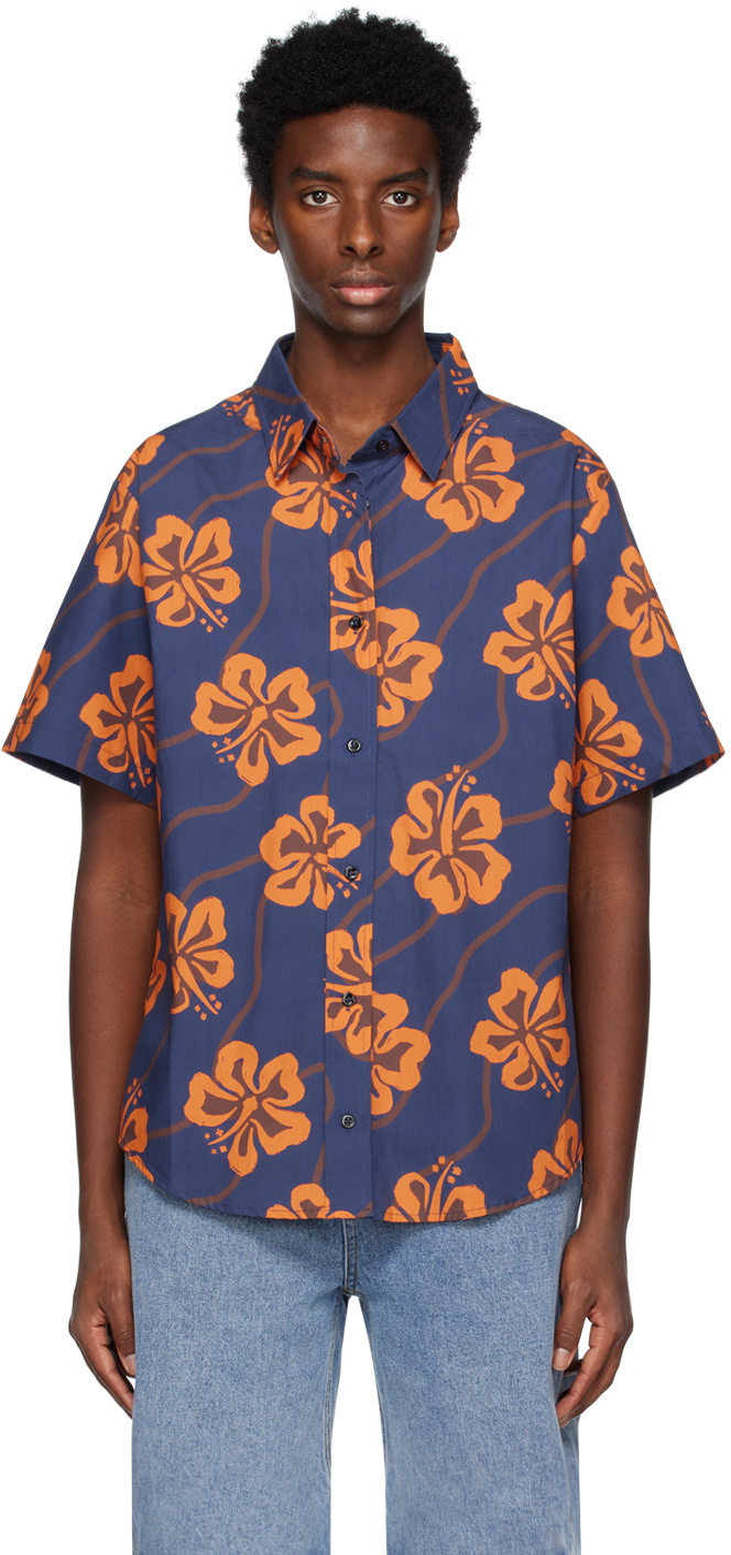 WYNN HAMLYN Orange & Blue Miranda Shirt