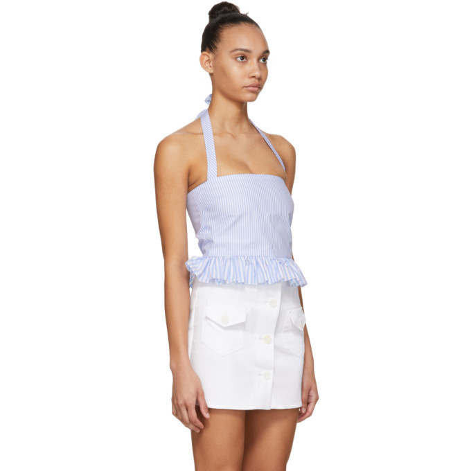 RED Valentino Blue and White Striped Halter Top RED Valentino