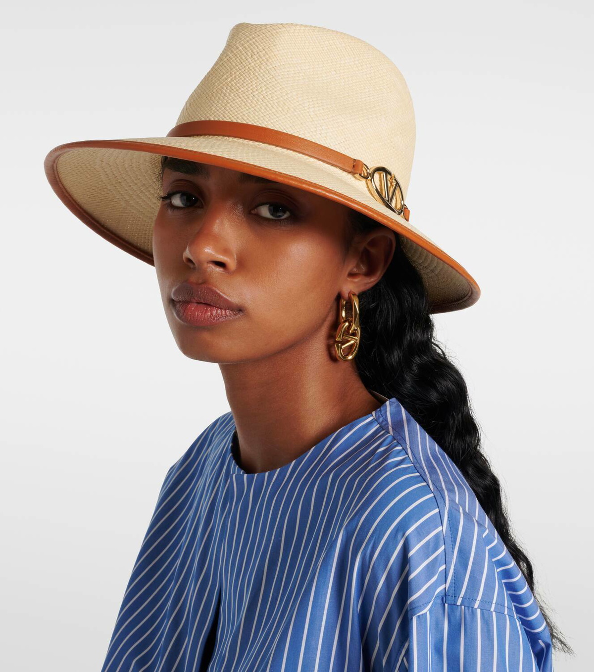 Valentino Tan Straw Hat with Brown Interior Valentino The Bold Edition VLogo straw fedora Valentino main image 4