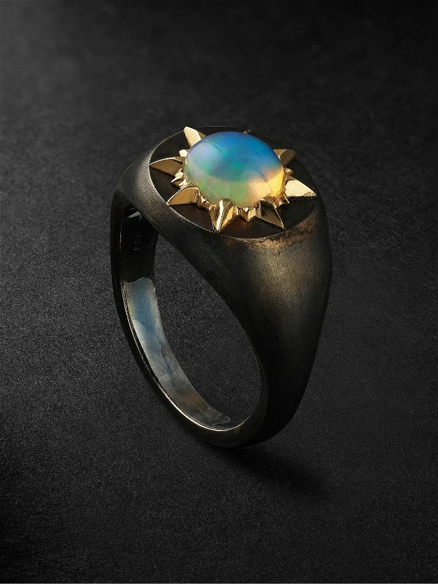 Photo: Jenny Dee Jewelry - Mystic Sunshine Blackened Sterling Silver, 18-Karat Red Gold and Opal Signet Ring - Silver