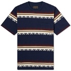 Beams Plus Men's Jacquard Stripe Pocket T-Shirt in Navy