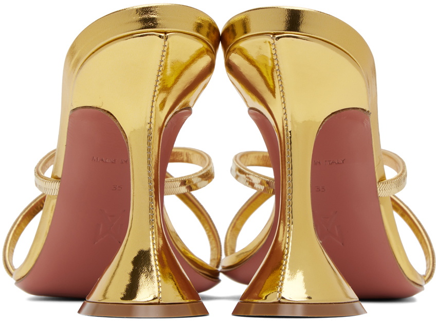 Amina Muaddi Gold Henson Cross Slipper Heeled Sandals Amina
