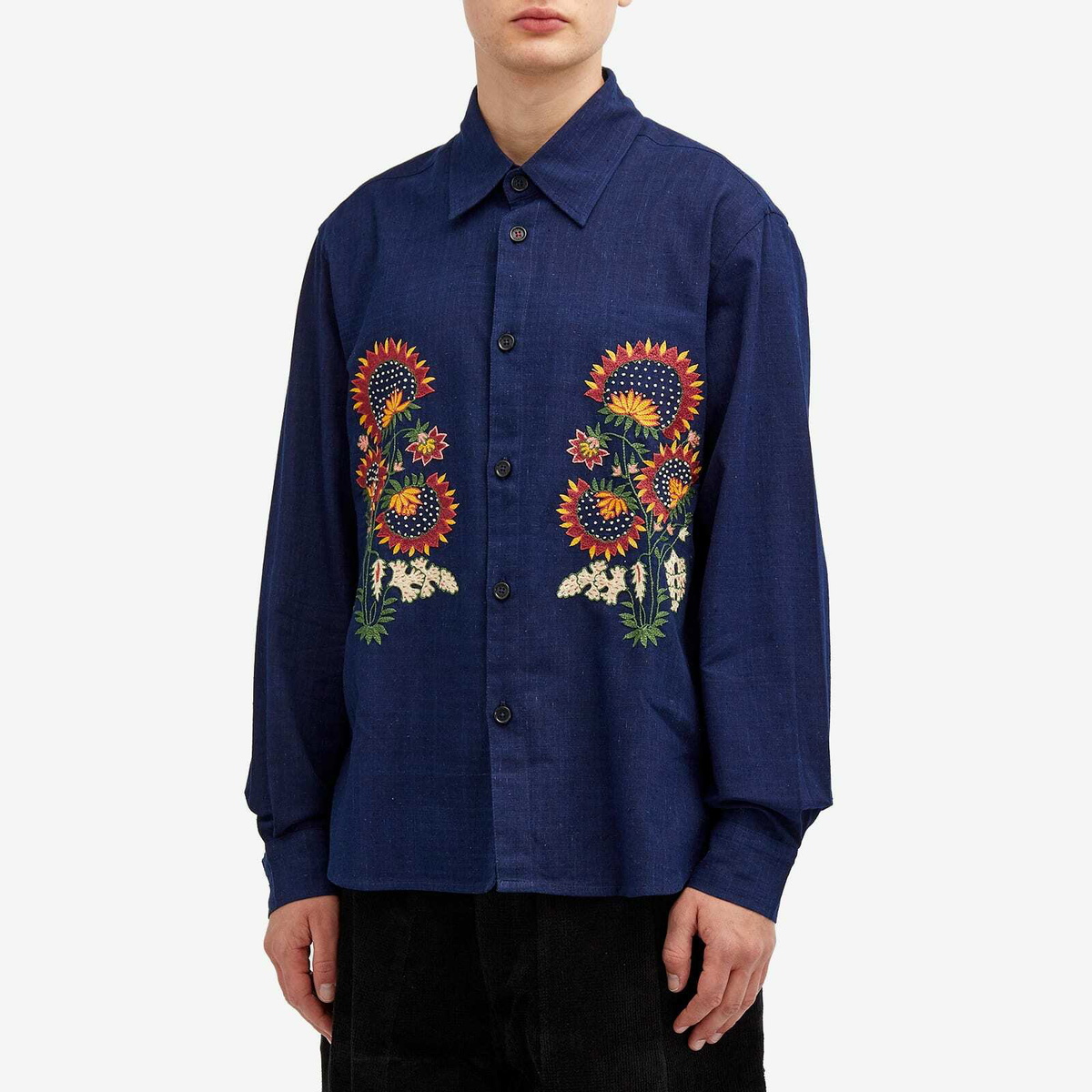 sachin and babi light blue dress Men's Linen Shirt with Handmade Floral Embroidered Details - Coal Garden main image 0