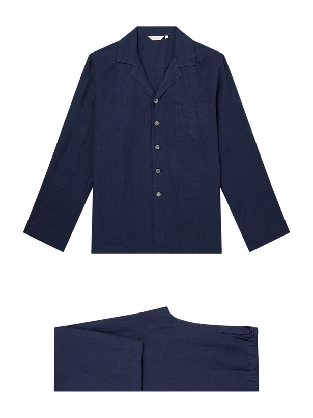 Photo: Derek Rose - Sicily 1 Linen-Canvas Pyjama Set - Blue