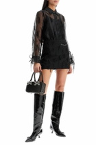 GANNI fringed organza shirt Black