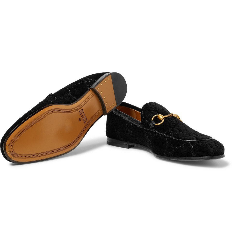 GUCCI Jordaan Horsebit Leather-Trimmed Logo-Embroidered Velvet Loafers for  Men