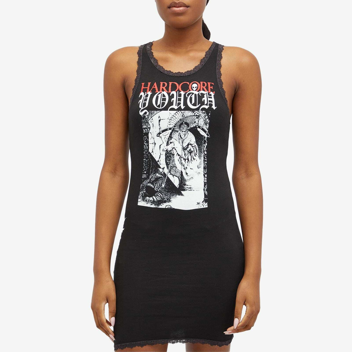 Aries Women's Hardcore Lace Trim Vest Dress in Black ARIES