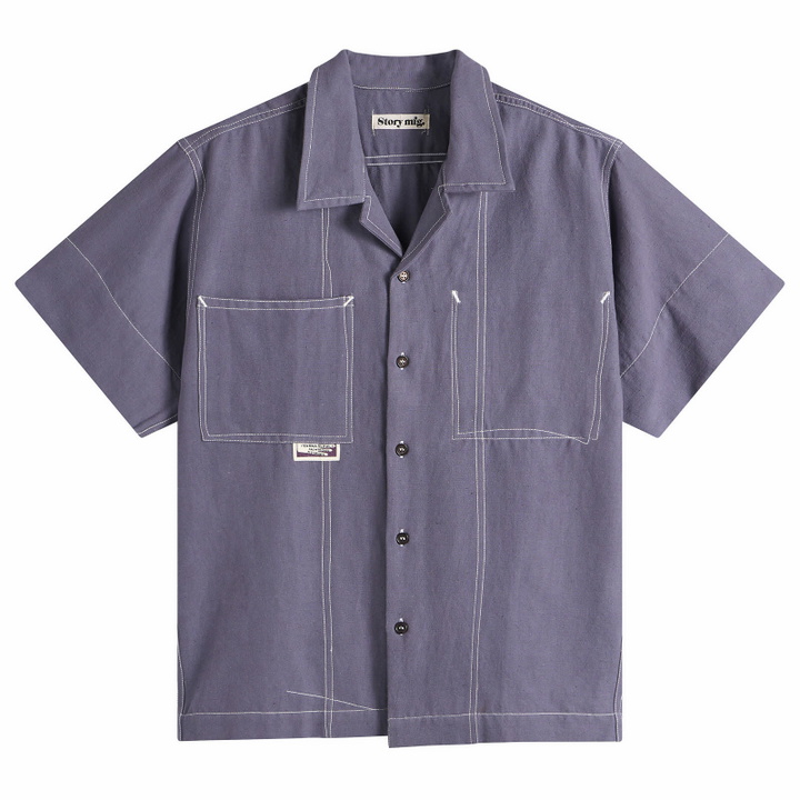 Photo: Story mfg. Women's Wonky-Wear Brake Shirt in Blurple Wonky-Wear