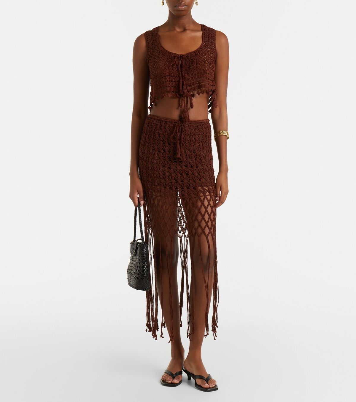 Anna Kosturova Crochet fringed cotton miniskirt