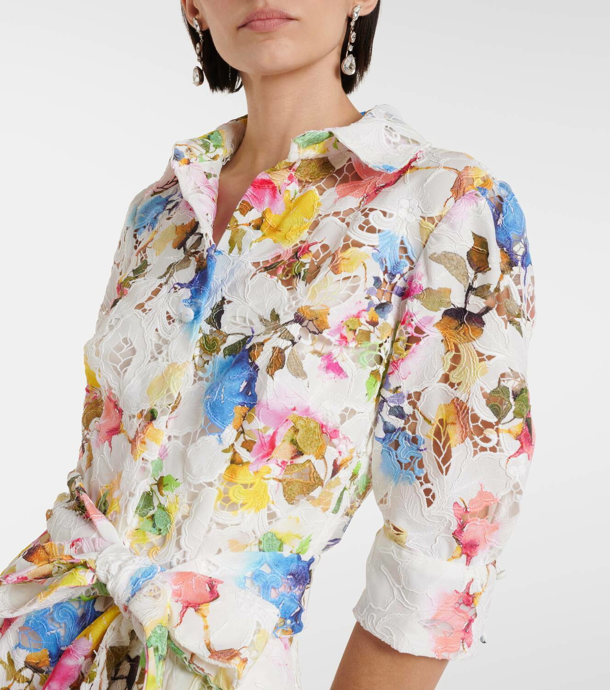 Monique Lhuillier Floral silk-blend lace shirt dress Monique Lhuillier