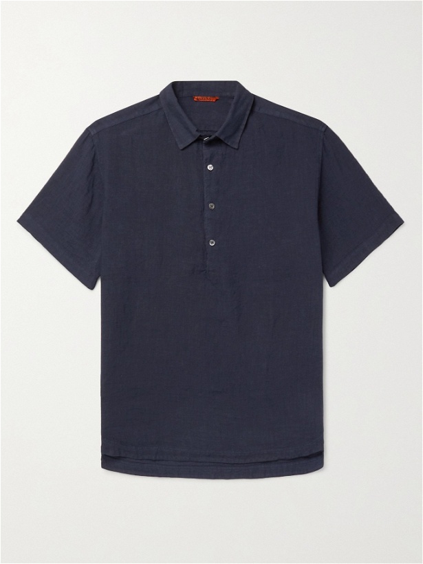 Photo: BARENA - Garment-Dyed Linen Polo Shirt - Blue