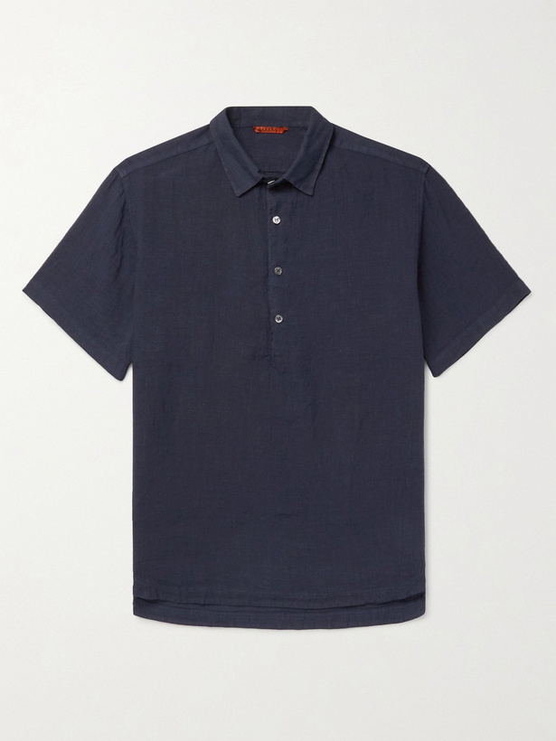 Photo: BARENA - Garment-Dyed Linen Polo Shirt - Blue