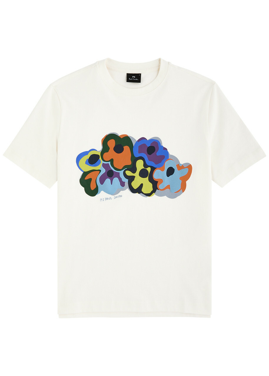 PS Paul Smith Floral-print Cotton T-shirt Ecru PS by Paul Smith