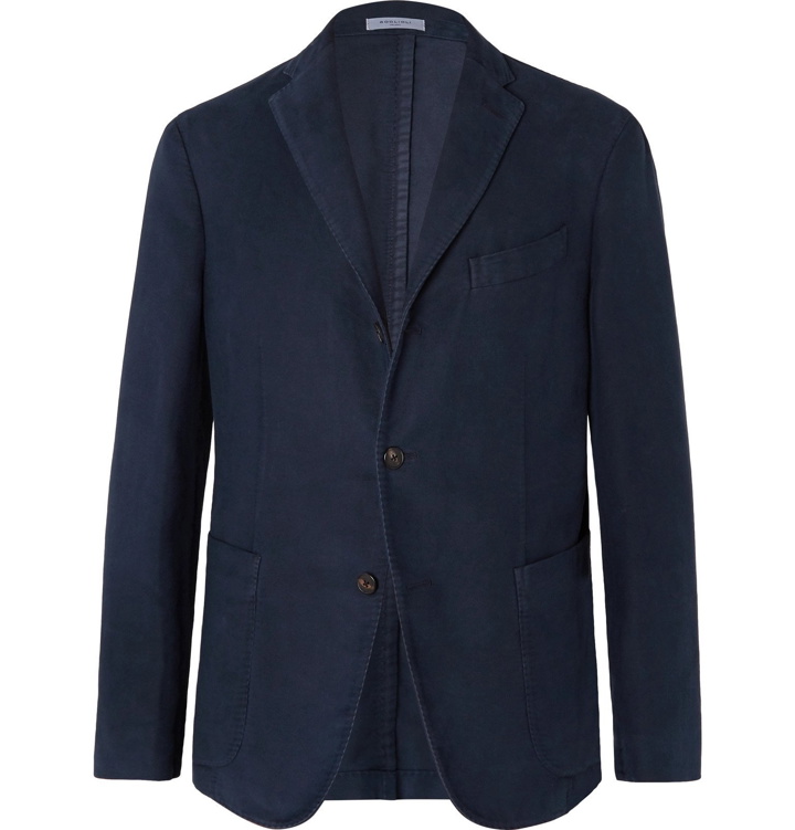 Photo: Boglioli - Navy K-Jacket Slim-Fit Unstructured Cotton-Moleskin Suit Jacket - Blue