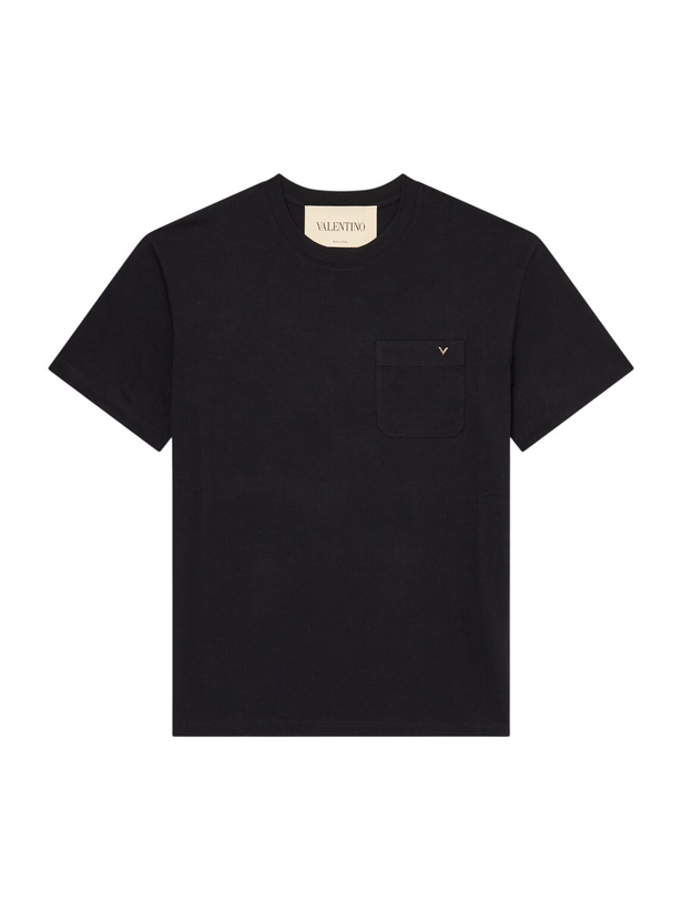 Photo: Valentino Garavani - VGold Cotton-Jersey T-Shirt - Black
