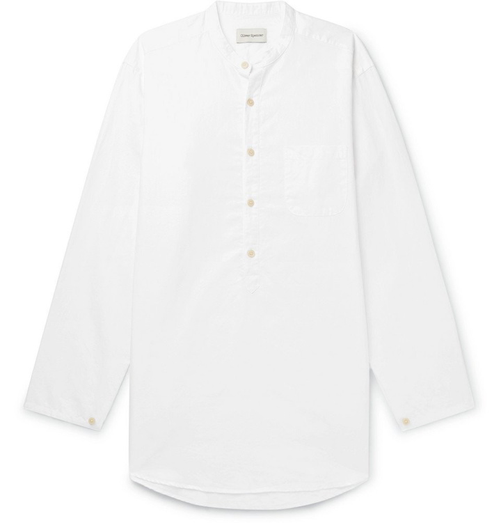 Photo: Oliver Spencer - Grandad-Collar Cotton and Linen-Blend Shirt - Men - White
