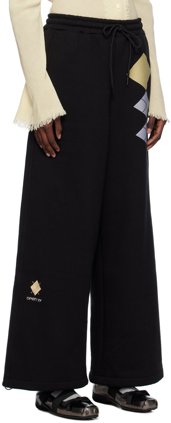 OPEN YY Black Argyle Wide Sweatpants