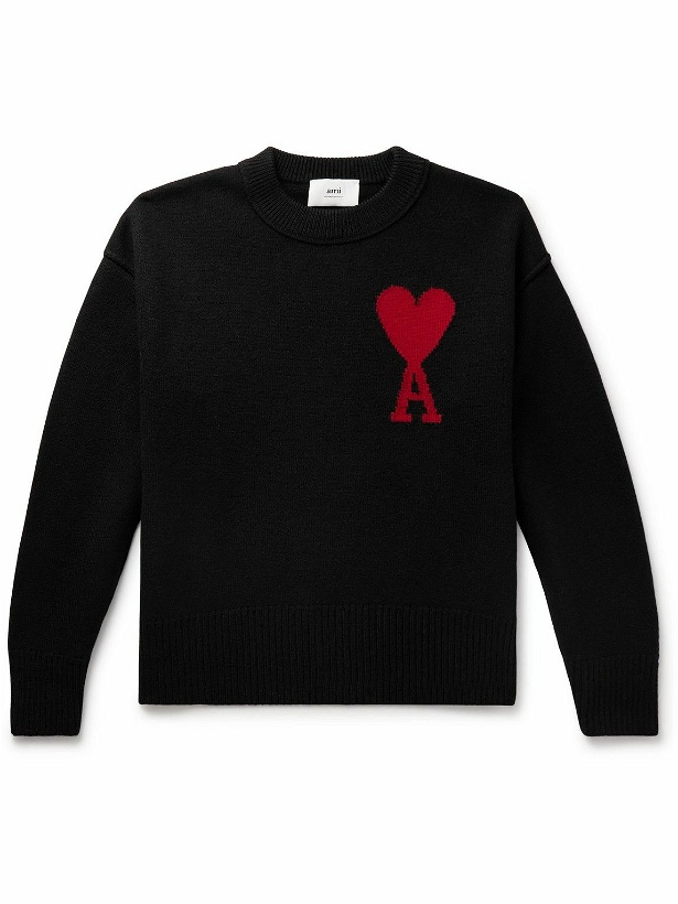 Photo: AMI PARIS - ADC Logo-Intarsia Virgin Wool Sweater - Black