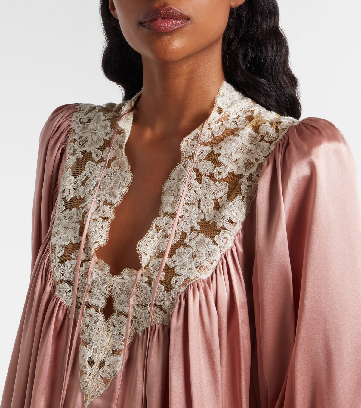 Chloé Lace-trimmed silk satin minidress