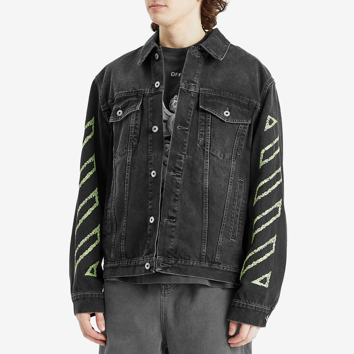 Off-White Men's Diagonal Outline Denim Jacket in Vintage Black