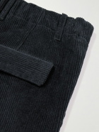 FRAME - Wide-Leg Cotton-Corduroy Cargo Trousers - Black
