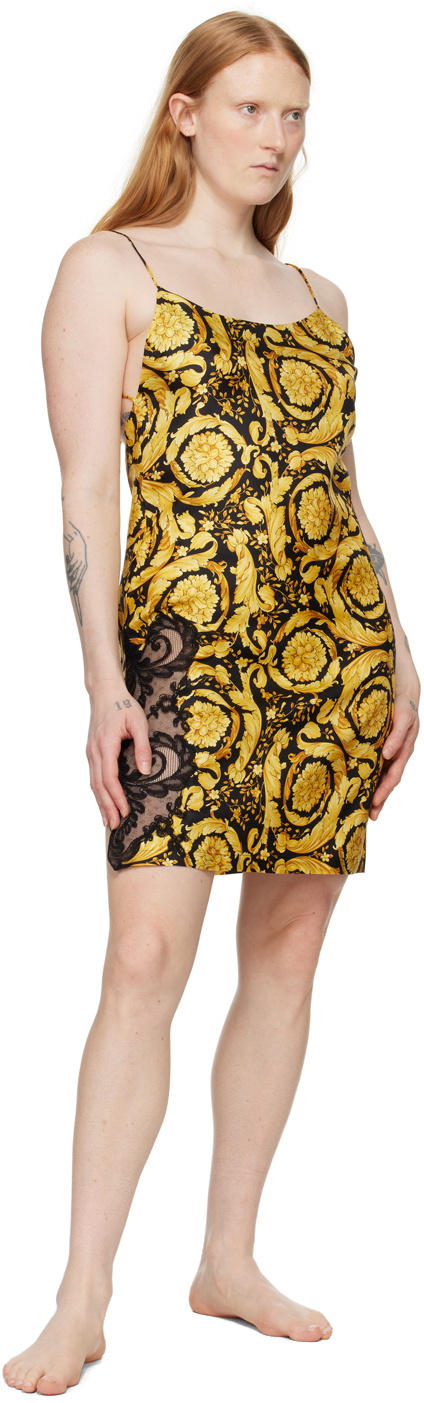 Versace Underwear Black & Yellow Barocco Slip Dress Versace Underwear Versace Underwear Black & Yellow Barocco Slip Dress Versace Underwear