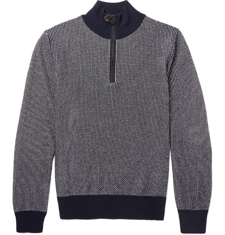 Photo: Berluti - Slim-Fit Leather-Trimmed Cashmere Half-Zip Sweater - Men - Navy