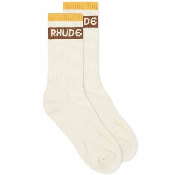 Photo: Rhude Men's Stripe Logo Sock in Cream