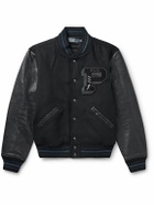 Polo Ralph Lauren - Logo-Appliquéd Embroidered Leather and Wool-Blend Varsity Jacket - Black