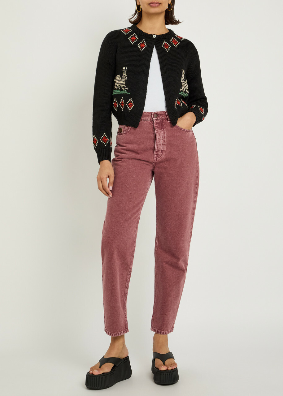 Bode Bunny Embroidered Wool Cardigan Black