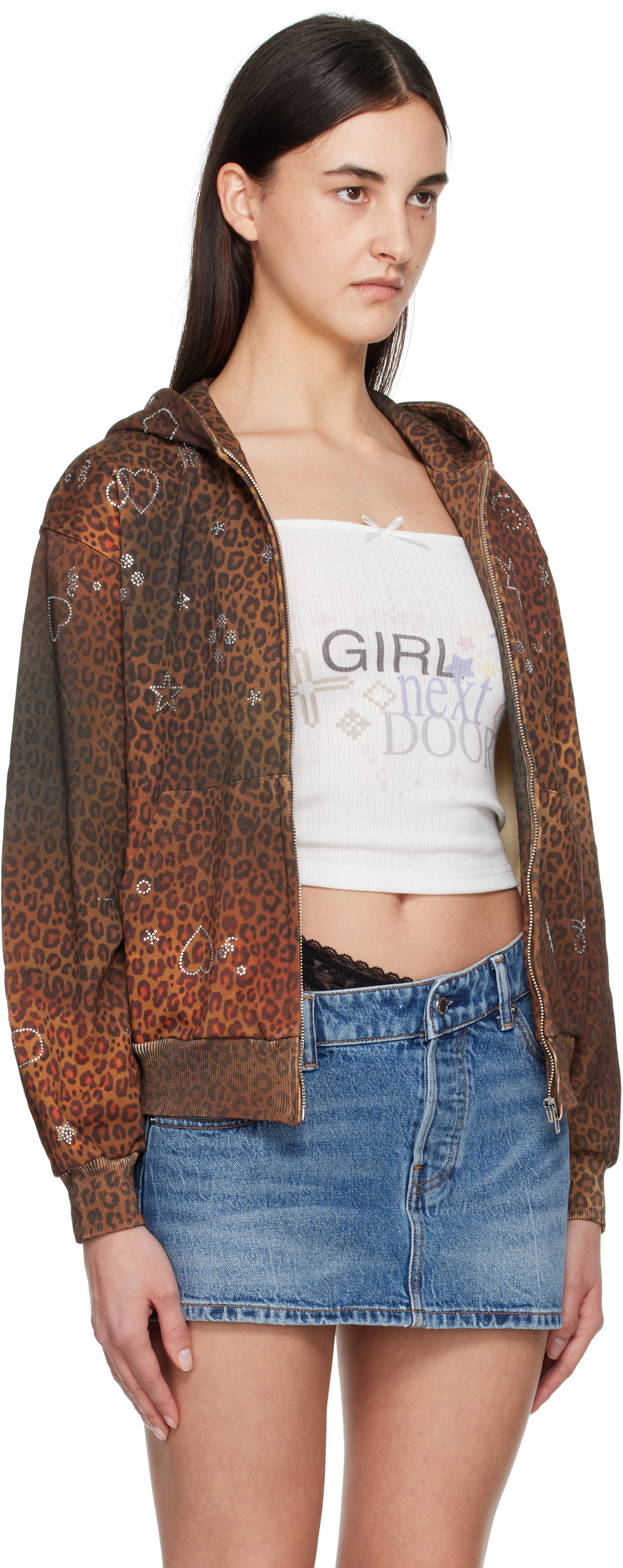 Praying Brown Leopard Rhinestone Hoodie