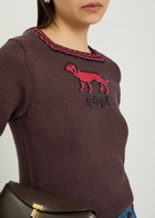 Bode Lapdog Intarsia Cotton and Wool-blend top Brown