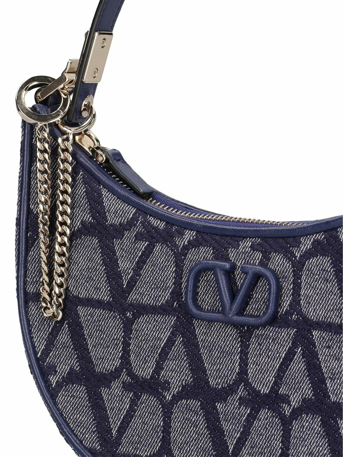 Mini V Logo Signature Leather Hobo Bag