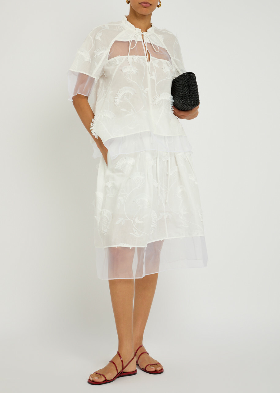 3.1 Phillip Lim Embroidered Tulle and Cotton Midi Skirt White