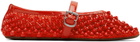 ALAÏA Red Studded Fishnet Ballerina Flats