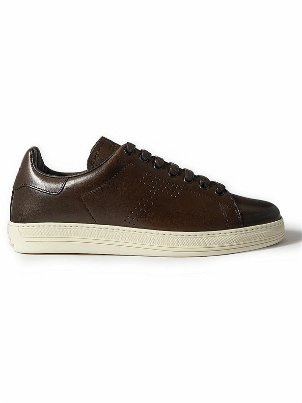 Photo: TOM FORD - Warwick Perforated Leather Sneakers - Brown