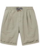 Brunello Cucinelli - Straight-Leg Linen and Cotton-Blend Drawstring Bermuda Shorts - Green