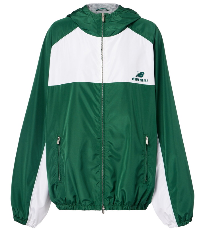 Photo: Miu Miu x New Balance colorblocked poplin jacket