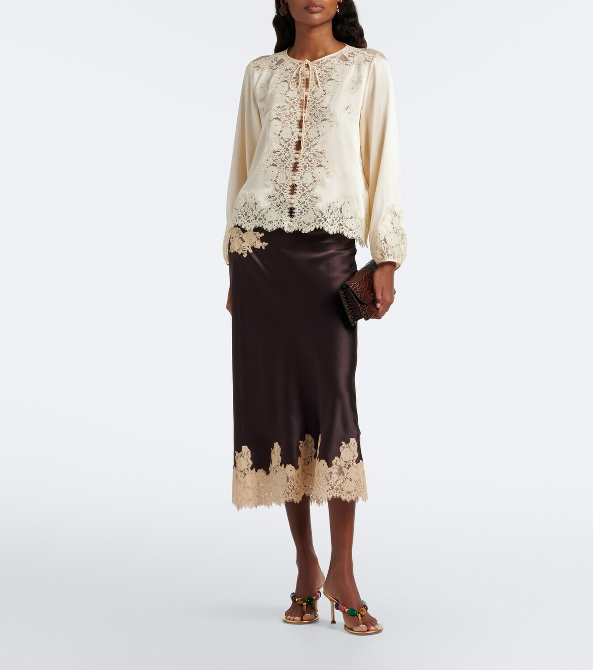 Dôen Lucine lace-trimmed silk satin blouse