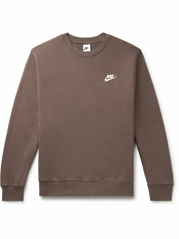 Photo: Nike - NSW Club Logo-Embroidered Cotton-Blend Jersey Sweatshirt - Brown