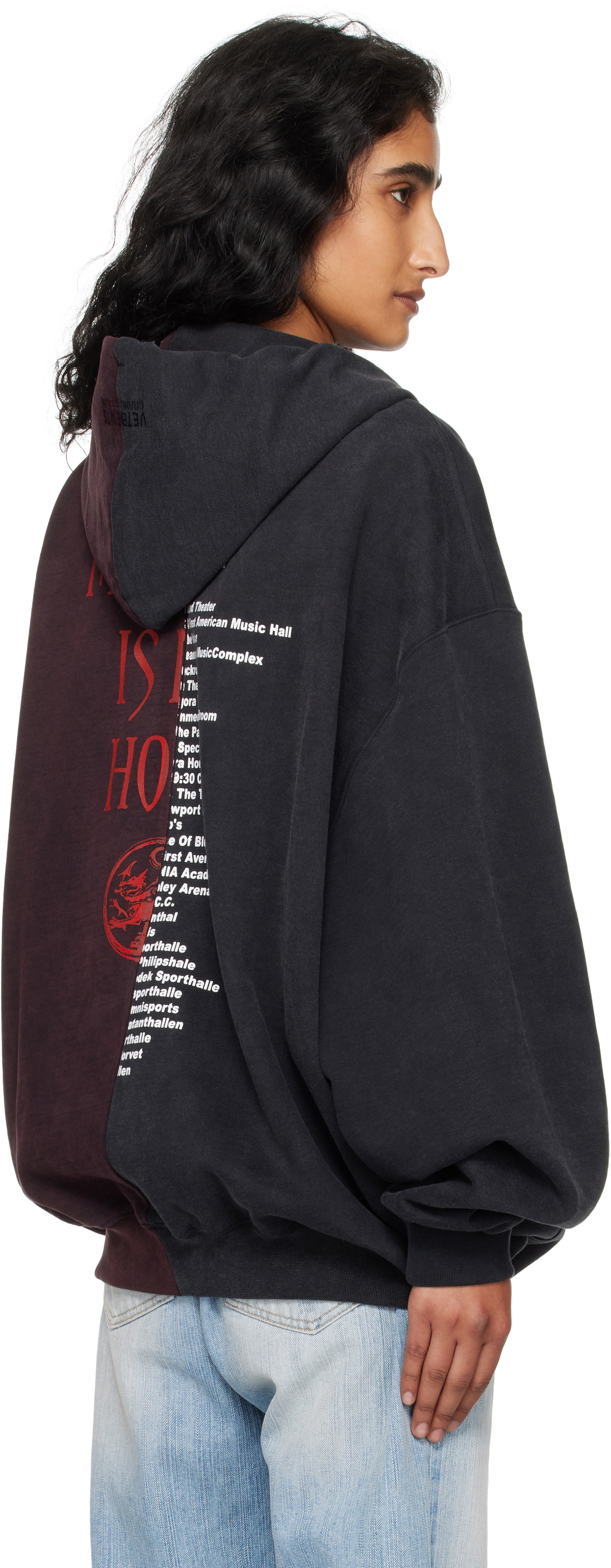VETEMENTS Black & Burgundy Cradle of Filth Cut-Up Oversized Zip-Up Hoodie