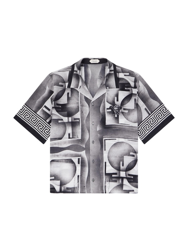 Photo: Versace - Camp-Collar Printed Silk-Crepe De Chine Shirt - Black