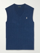 Polo Ralph Lauren - Logo-Embroidered Cable-Knit Cotton Vest - Blue