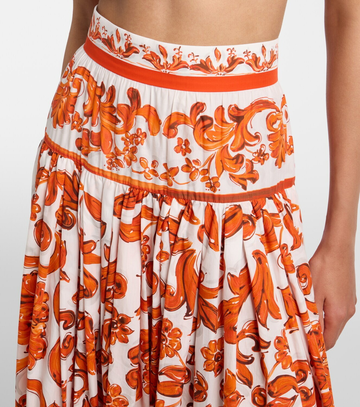Dolce&Gabbana Majolica cotton poplin midi skirt