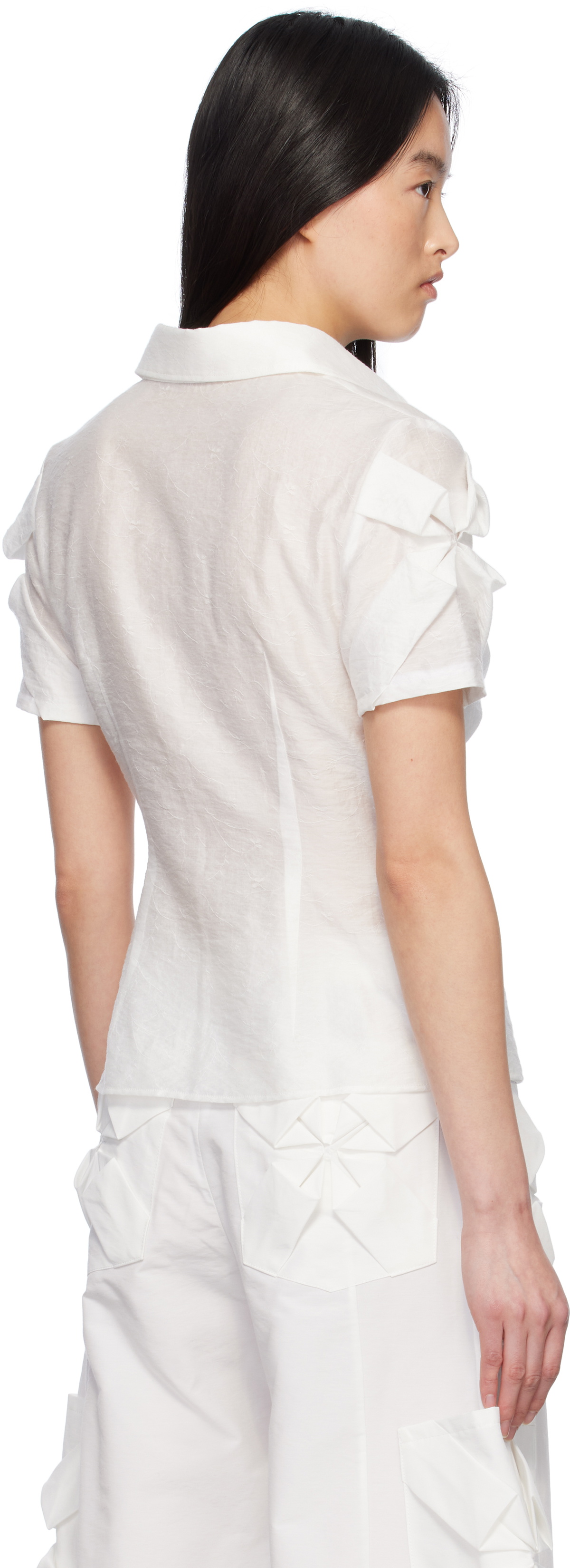 J.Kim White Smocked Flower Shirt