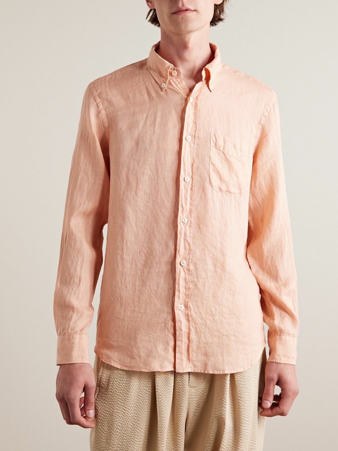Altea Ivy ButtonDown Collar Linen Shirt Orange Altea
