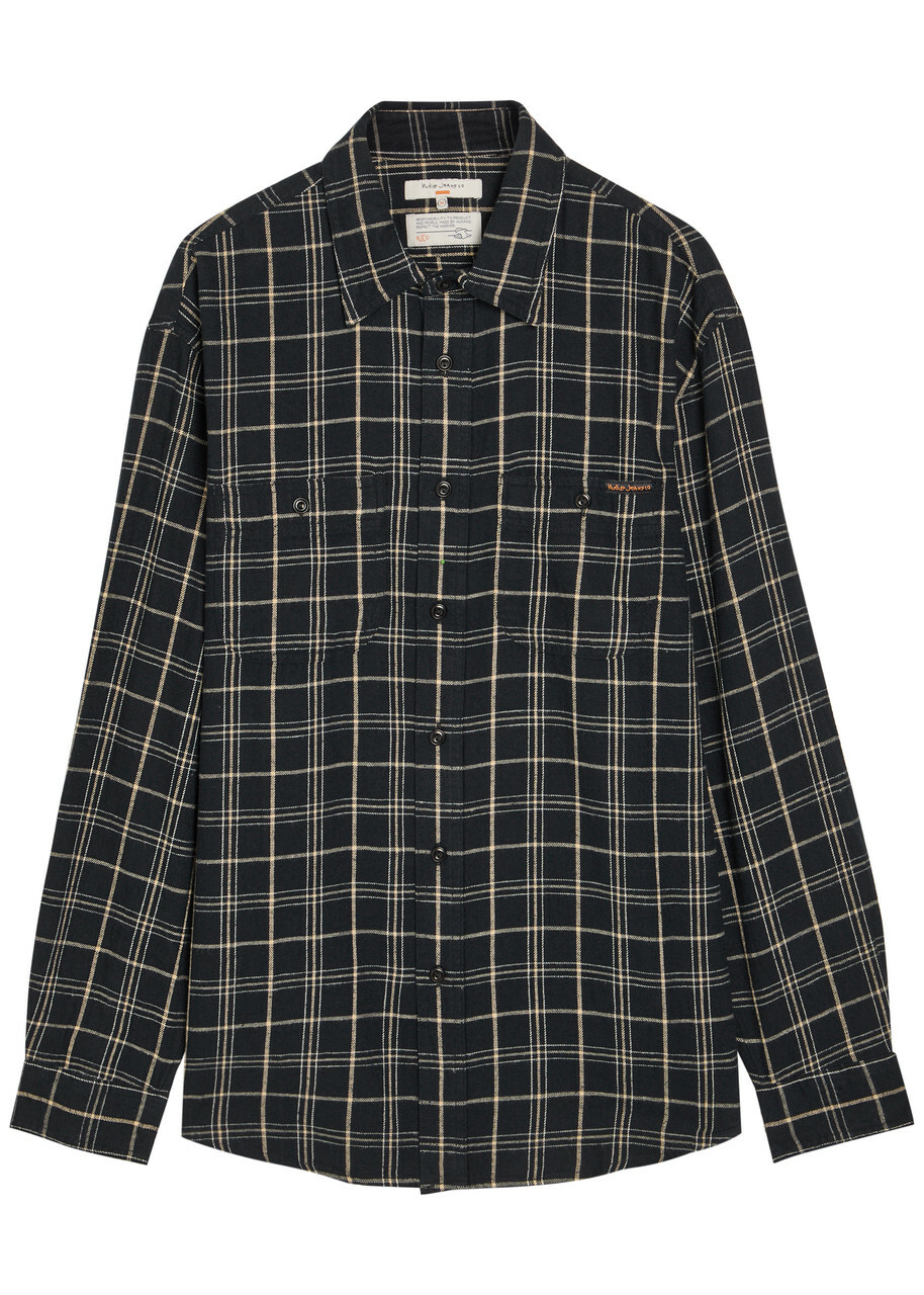 Nudie Jeans Checked Cotton and Linen-blend Shirt Black