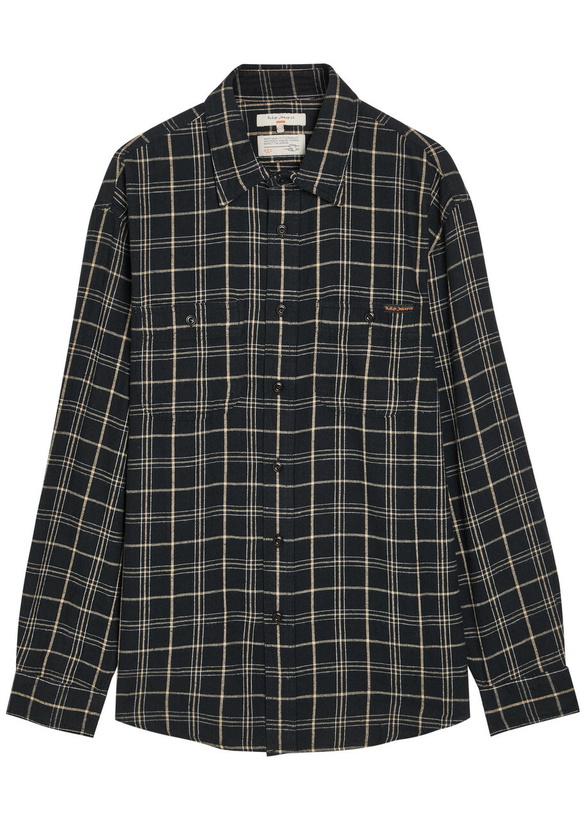 Photo: Nudie Jeans Checked Cotton and Linen-blend Shirt Black