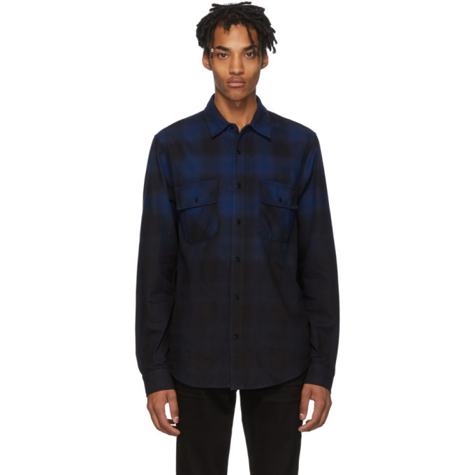 Photo: Amiri Blue and Black Flannel Dip-Dye Shirt