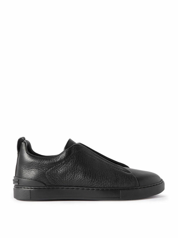 Photo: Zegna - Triple Stitch™ Full-Grain Leather Slip-On Sneakers - Black